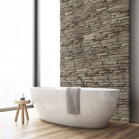 Natural Stone Accent Wall in Bathroom | North Georgia Brick